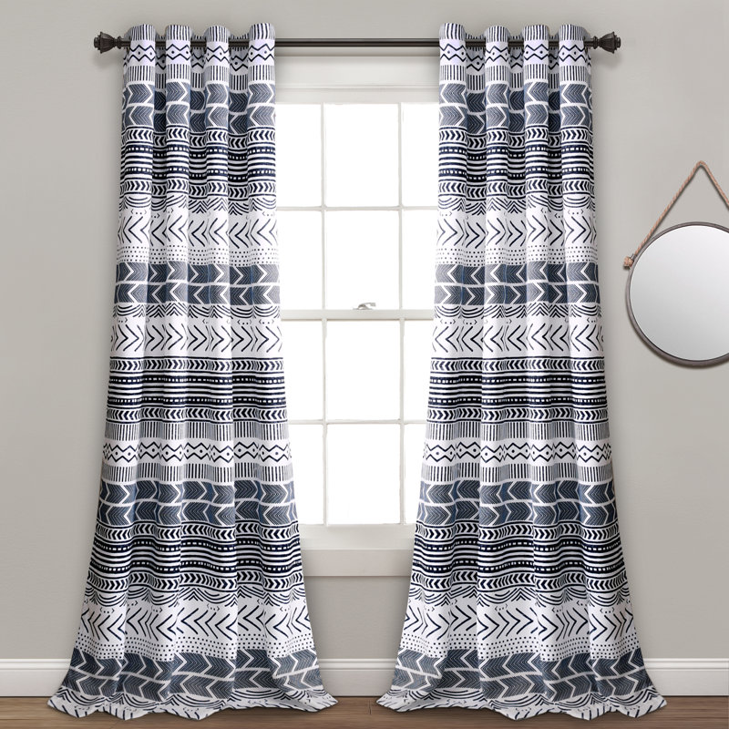 Hygge Geo Room Darkening Curtain Pair, Navy/White, 52" W x 84" L