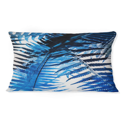 Blue Vintage Ferns On White III - Abstract Botanicals Printed Throw Pillow