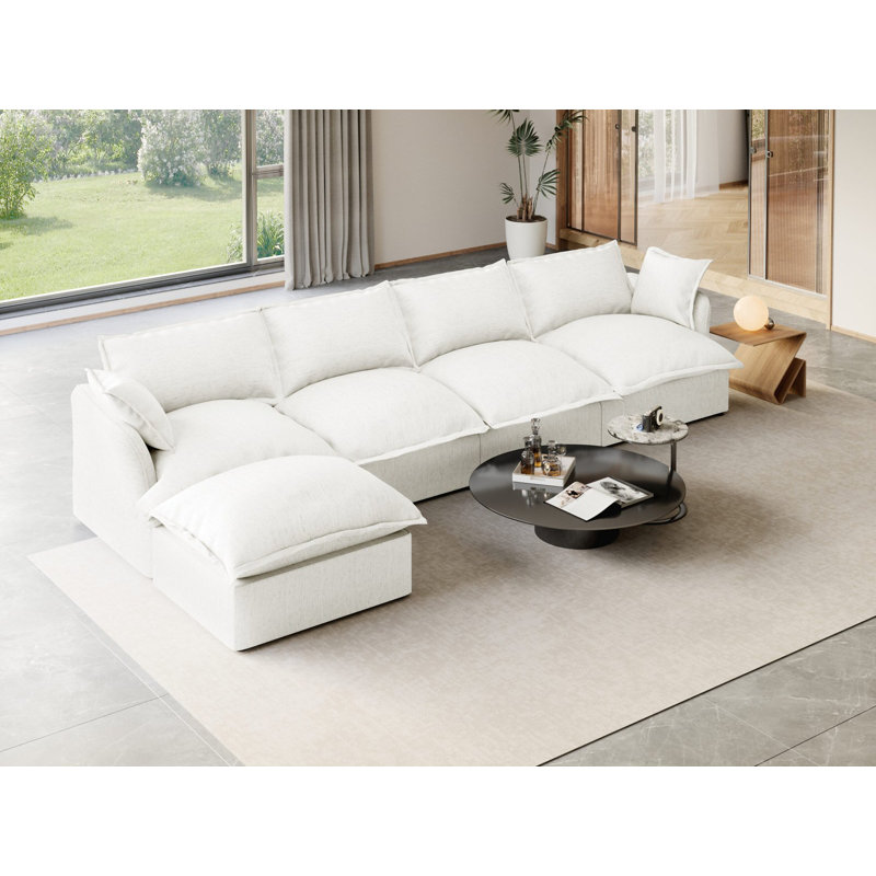 Canapé modulaire rembourré en duvet, canapé convertible Comfty, H 36,5 po x l 146,6 po x P 72 po, 5, Blanc