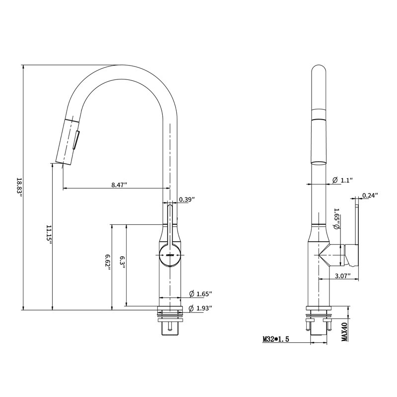 18.83" CUPC Certified Pull-Down Kitchen Faucet, Brushed Nickel