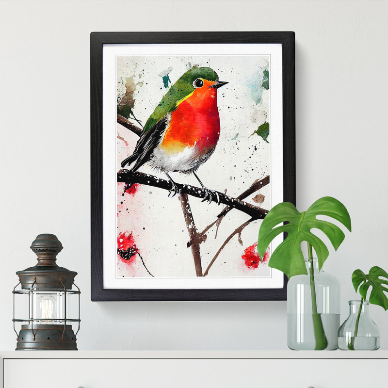 Clarkdale Robin Bird Splatter Vol.2 - Single Picture Frame Print, 46cm H x 34cm W x 2cm D, Walnut