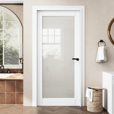 Primed Pantry Door Slab Frosted Glass Solid Manufactured Wood Standard Door For French