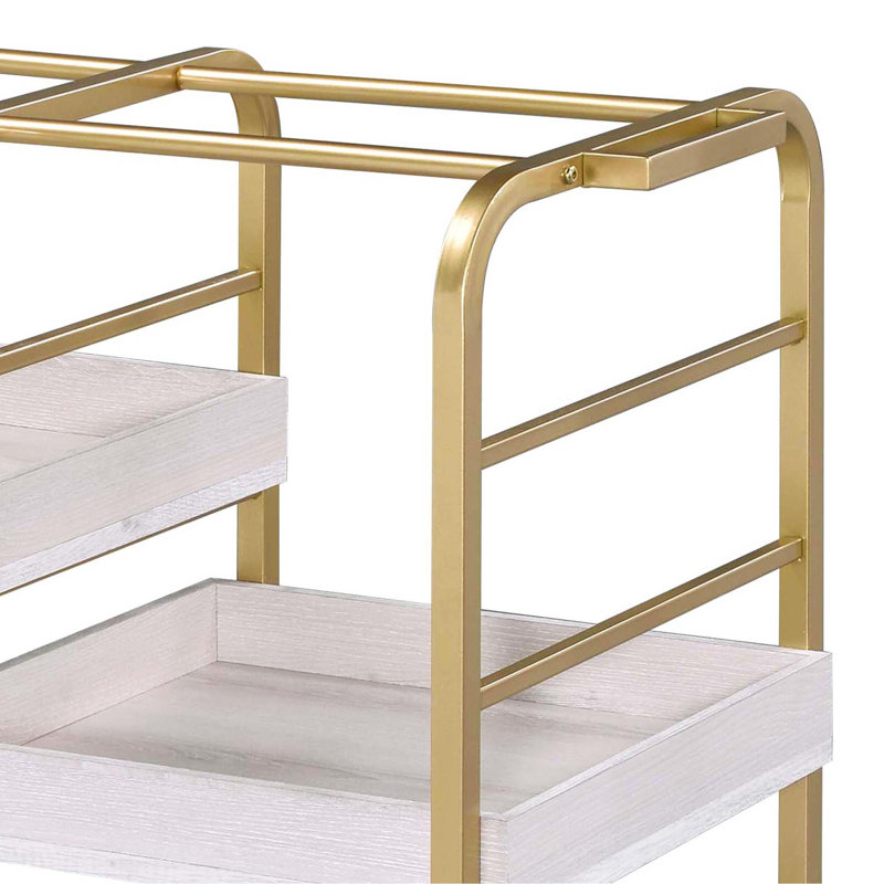 Serving Cart With Adjustable Trays For Various Settings, White/Gold