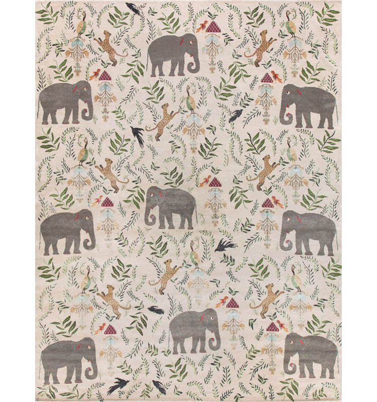 Menagerie Floral Area Rug in Silver/Cream/Teal, Rectangle 10' x 14'