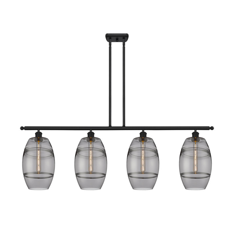 Luminaire suspendu rond / ovale pour îlot de cuisine à 4 lumières Dundrod, Noir mat, Gris fumée clair
