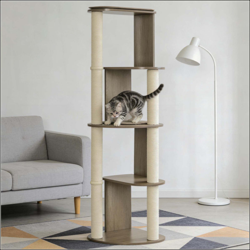 Grande tour à chat à plusieurs niveaux, arbre à chat d'angle, Brun / Blanc