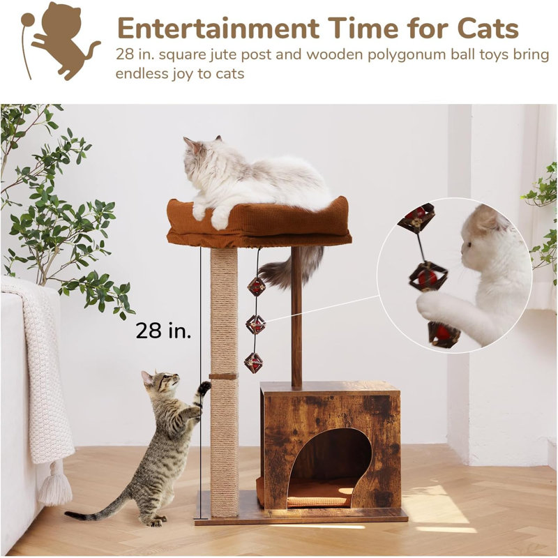 Arbre à chat rétro-moderne avec poteau et tour à chat esthétique