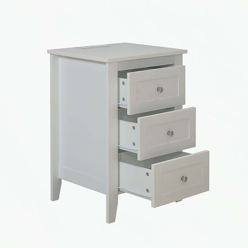 ensemble de 2 tables de chevet 3 tiroirs blanches avec station de charge et ports USB et prises de courant, table de chevet / table de bout moderne en bois pour chambre à coucher