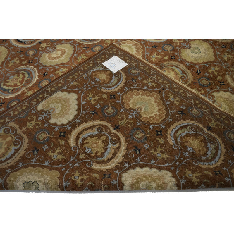 Tapis brun / bleu / crème en laine noué à la main