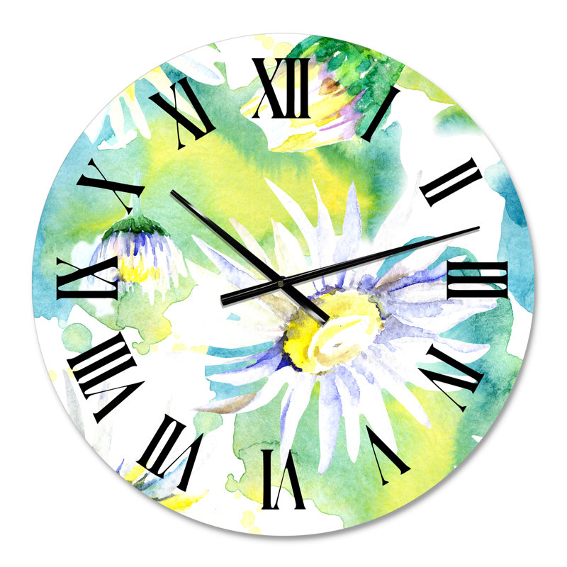 Daisy Flowers Aquarelle Impression II - Horloge murale traditionnelle, Moyenne