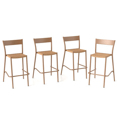 Patio Barstools Outdoor Bar Height Chairs w/ Rattan Seat & Metal Backrest