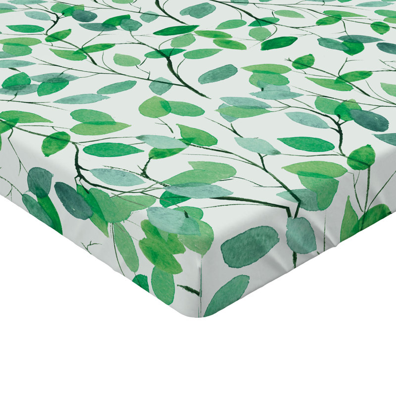 Ambesonne, feuilles, verdure, drap-housse, branches modernes, blanc, vert mer et écume de mer, Drap-housse grand