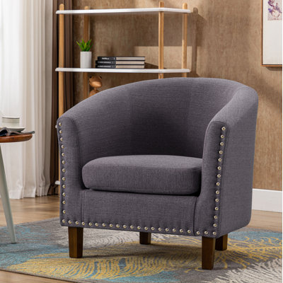 Arthenia Fabric Barrel Accent Chair with Rubberwood Legs
