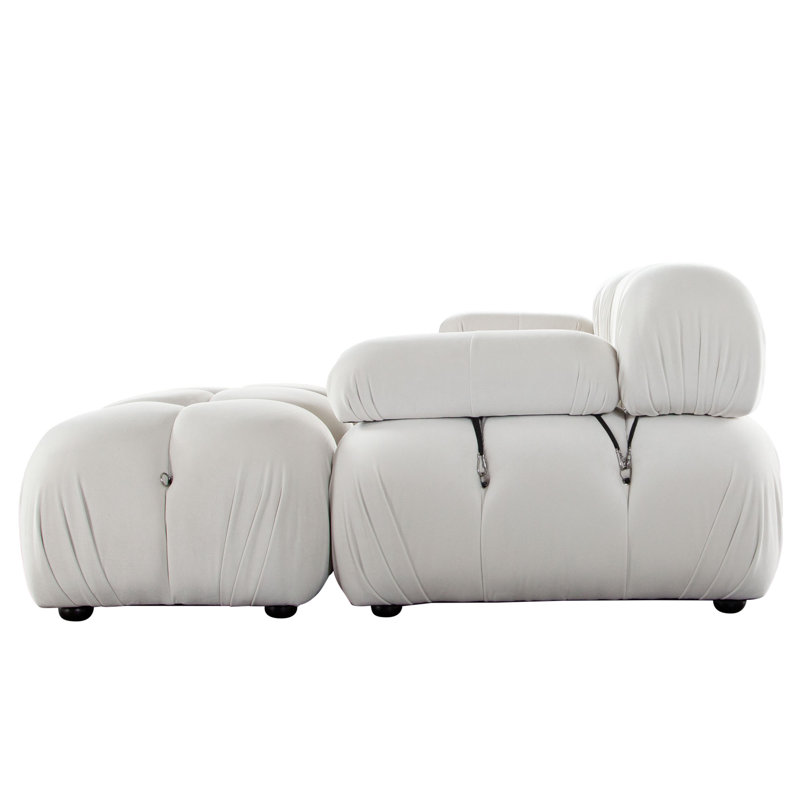 Canapé modulaire à méridienne réversible 111 pouces 4 pièces Paloma en velours crème clair, Velours crème