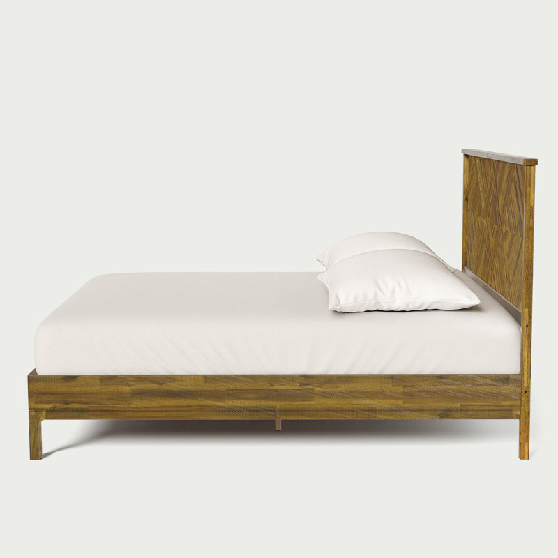 Ethan Solid Wood Platform Bed with Headboard, Rustic Bed Frame, Rustic Brown, Queen