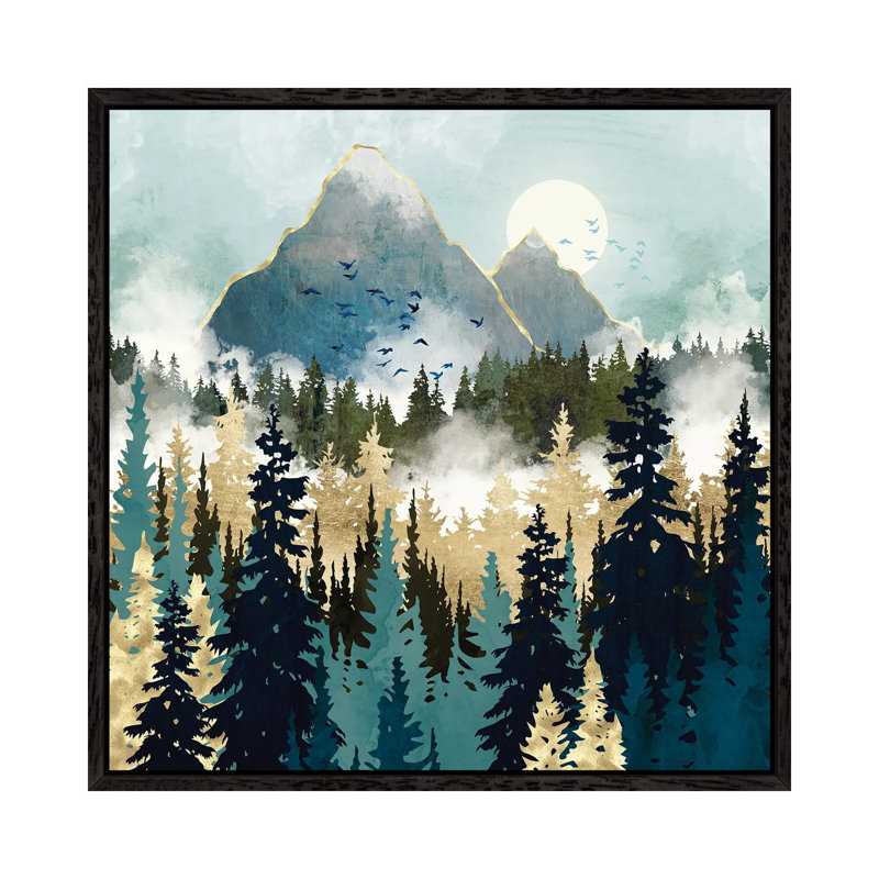 Misty Pines - Print on Canvas, 45.72 cm H x 45.72 cm W, Black Framed