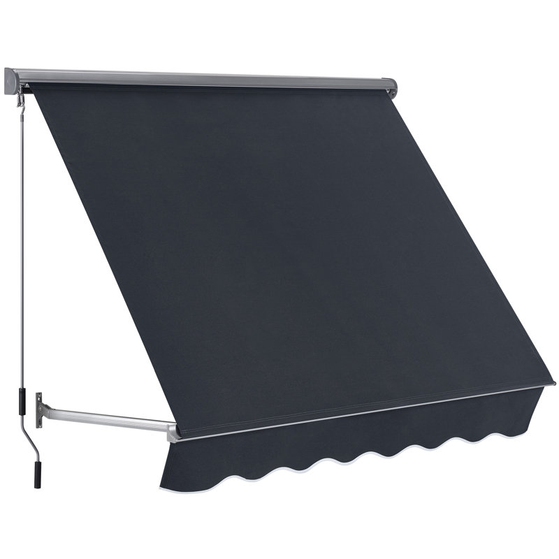 Auvent de fenêtre rétractable à angle réglable, structure en aluminium, Gris, 55" W x 66.9" D