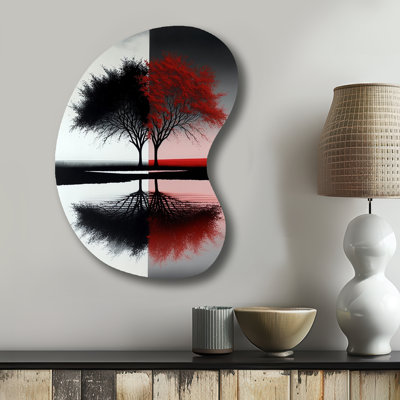 Shriner Black Abstract Trees By The Lake - Landscape Forest Boom Shape - Assymterical Metal Wall Art