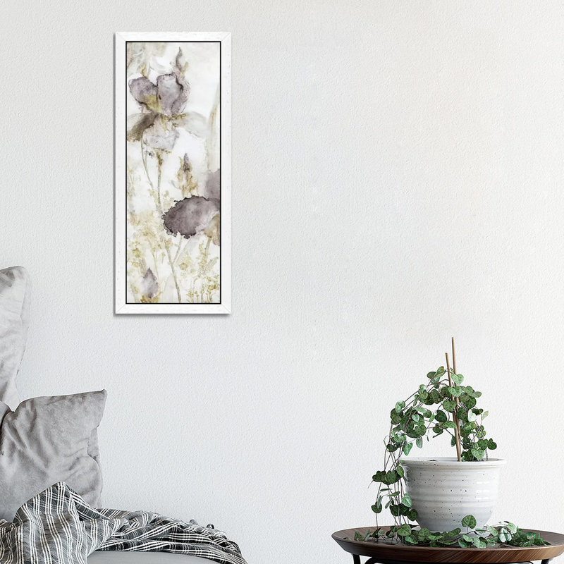 Dawn Iris by Carol Robinson - Floater Frame Panoramic Painting on Canvas, 30.48 cm H x 91.44 cm W, White
