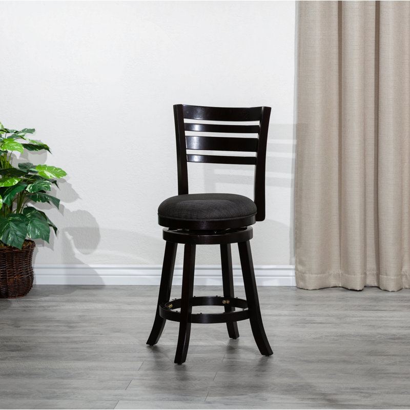 30" Bar Height Slat Back Swivel Stool, Black