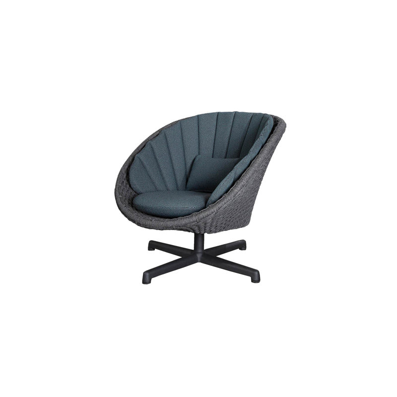Peacock Swivel Patio Papasan Chair with Cushions, Dark Blue