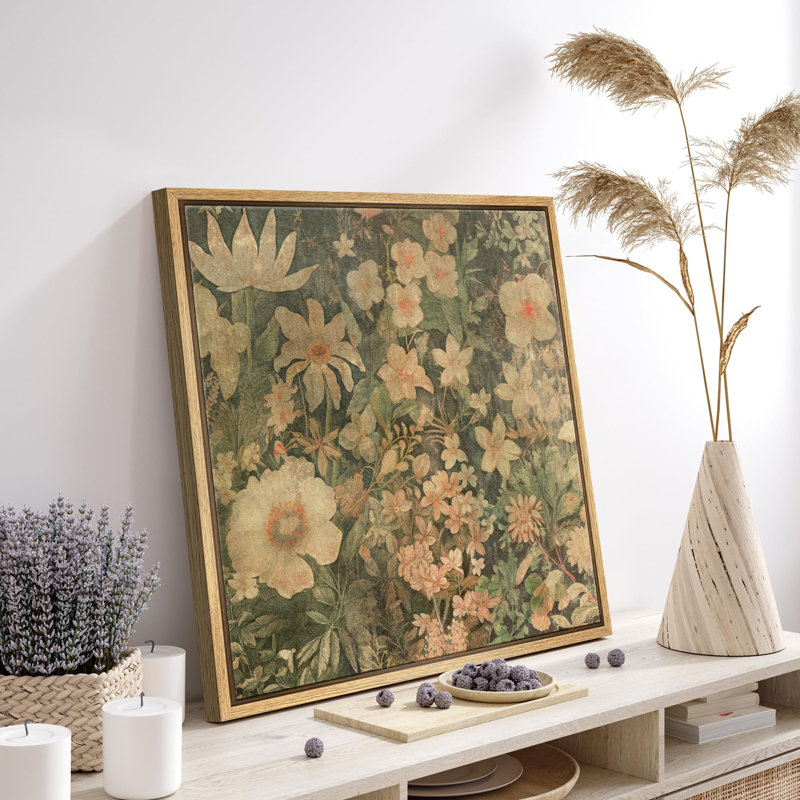 «Vintage Gentle Meadows, fleurs en fleurs sous un ciel couvert, illustrations champêtre rustique français», Naturel