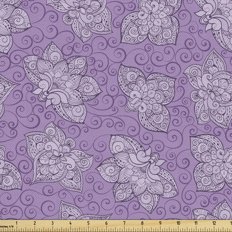 Olivieri Ornamental Flowers and Curlicue Lines Fabric