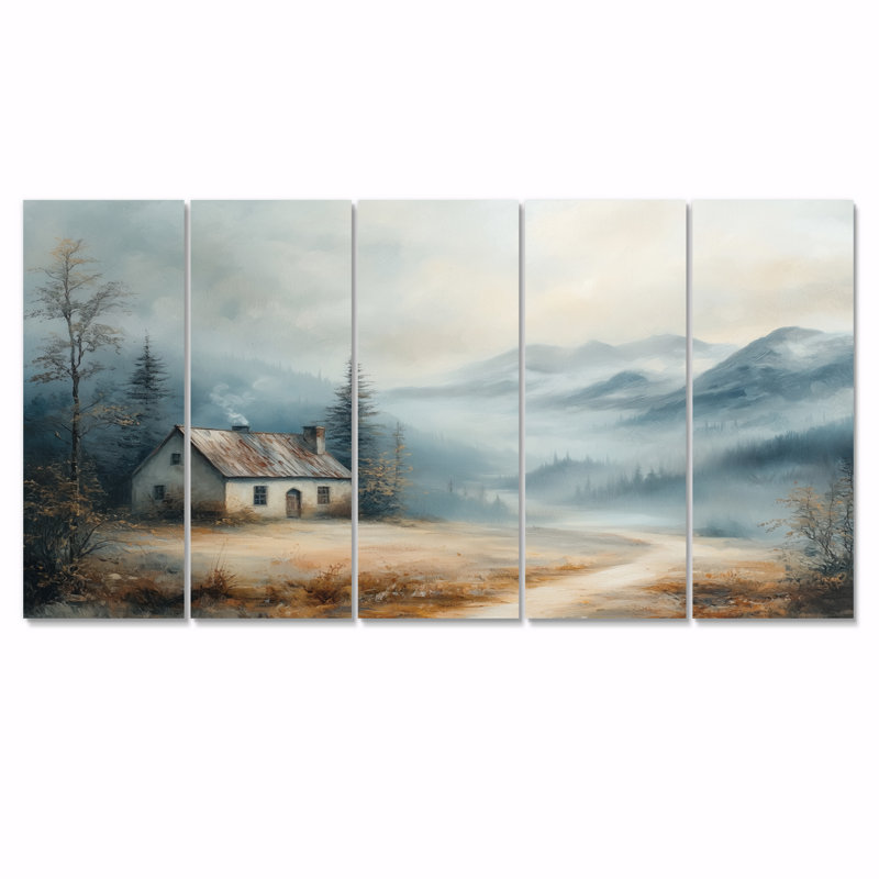«Blue Green Misty Dawn Farmhouse», ensemble d'art mural sur toile, H 28 po x l 60 po