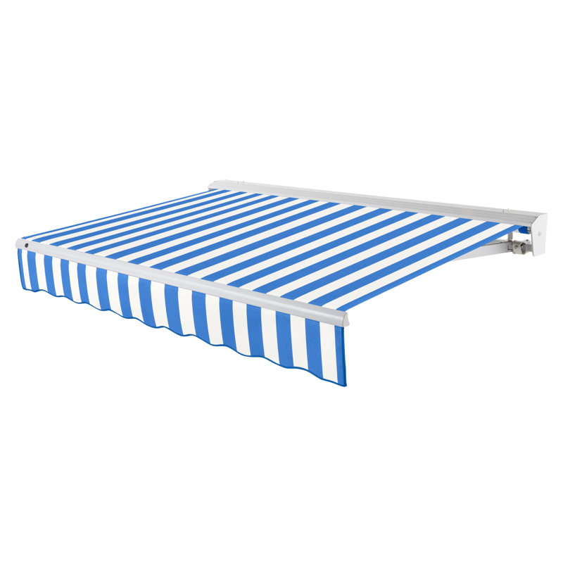 Auvent de patio rétractable avec capuchon Awntech Destin, l 20 pi x P 10 pi, Manuel, Rayures bleu vif / blanc