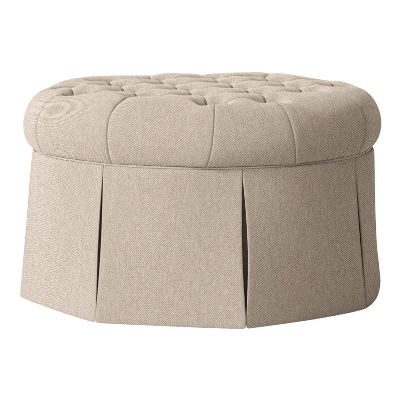 Repose-pieds cocktail capitonné rond 35 po Alma, Flanelle d'avoine Perigold Aspen