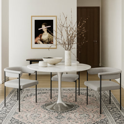 Sevinc Round Unfinished Glass Top Metal Base Dining Table