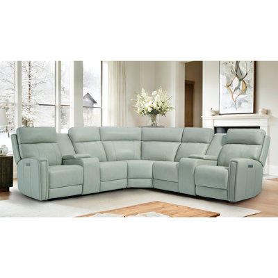 116" Leather Reclining Sectional Sofa 2 Power Recliners Zero-Gravity Power Headrest & Console