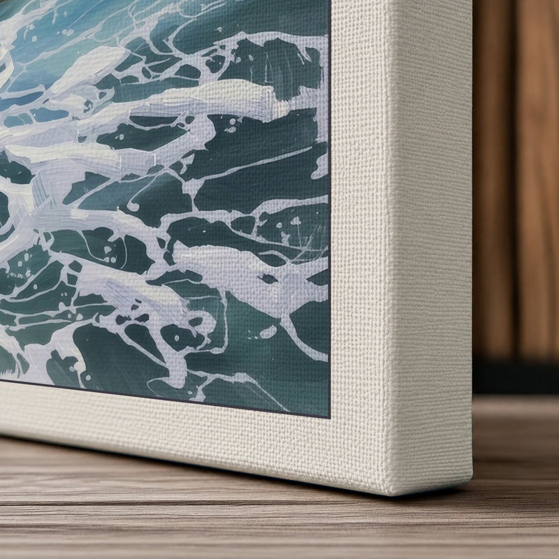 Waves Against Stone Coastal - Wrapped Canvas, 36x24 - 91.4 x 61.0 cm, Cream Border