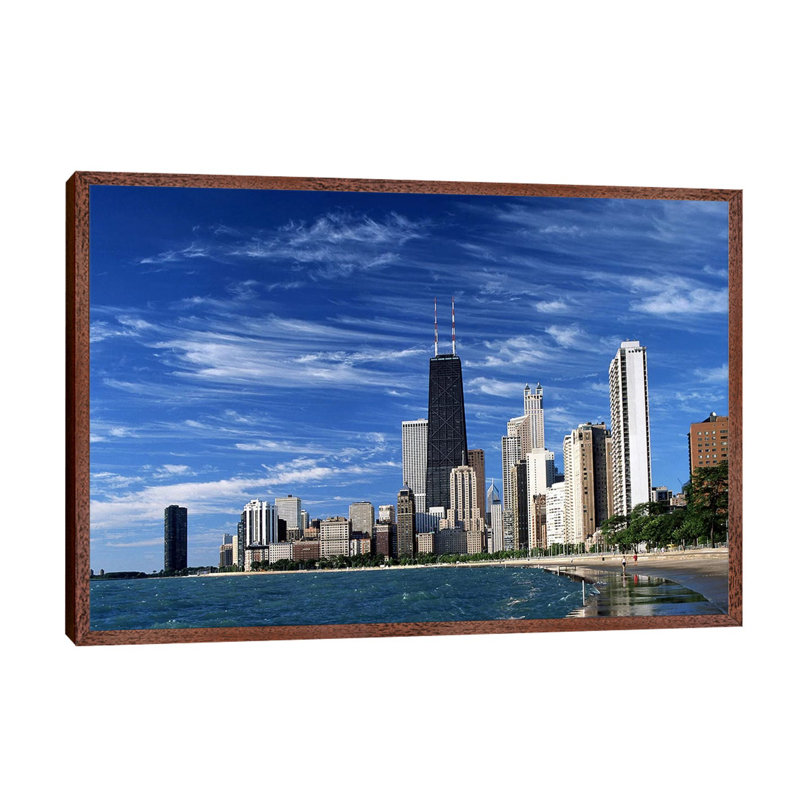 Downtown Chicago - Print on Canvas, Brown Floater Framed, 101.6 cm H x 66.04 cm W