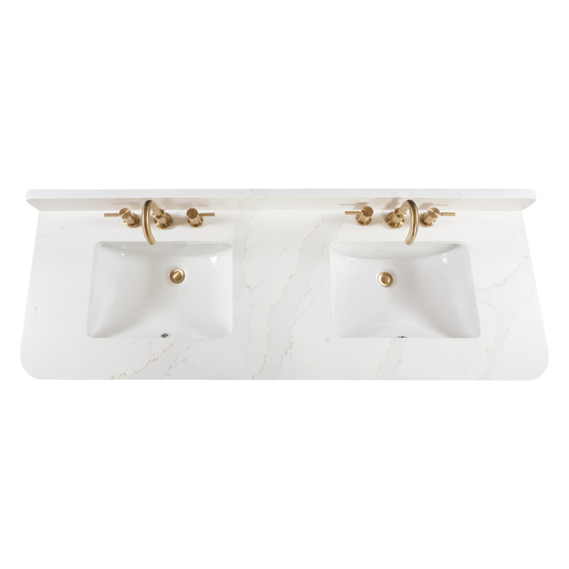 Adele 60" Free Standing Double Bathroom Vanity with Quartz Top, Gold, Black