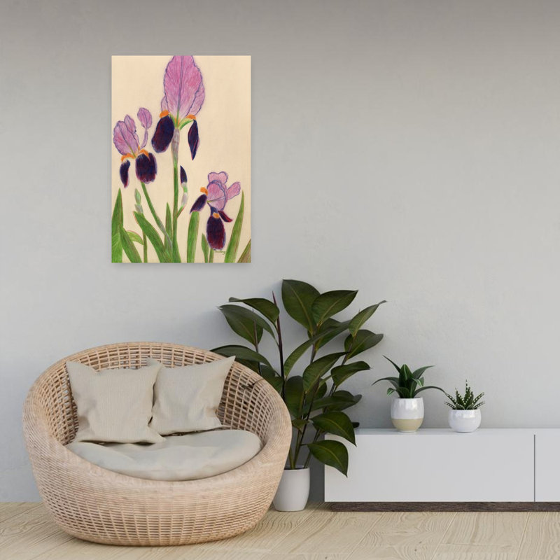 Art mural vibrant, iris mauves délicats, iris, H 24 po x l 16 po