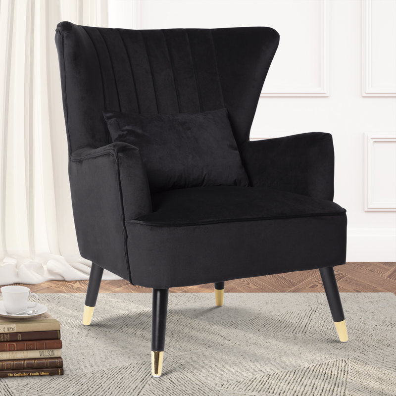 Nettey Upholstered Wingback Chair, Black, Velvet