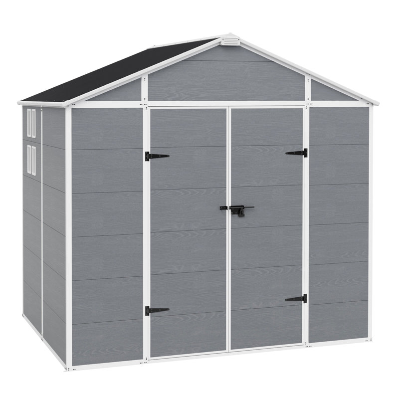 Remise de rangement extérieure en plastique 8 x 6 pi pour jardin, grande remise en résine avec plancher, porte verrouillable et évent