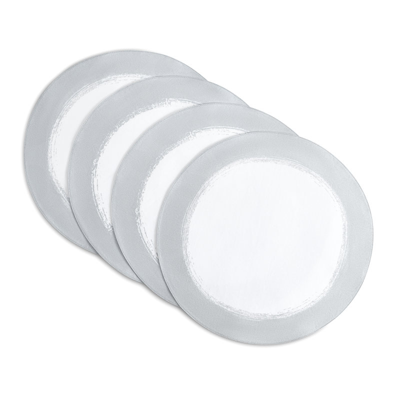 Ensembles de table ronds Villeroy & Boch à motif de coups de pinceau métallisés, lot de 4, blanc/argent - 38 cm x 38 cm