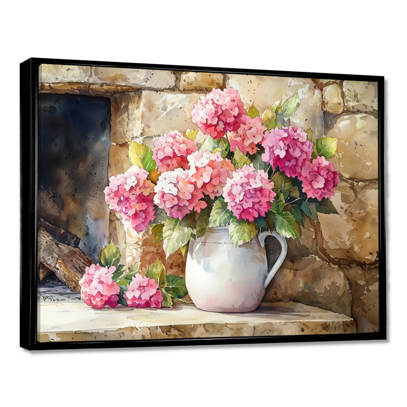 Dukene Farm Hydrangeas By The Fireplace - Hydrangea, art mural sur toile, Noir, noir, noir, noir, H 12 po x l 20 po