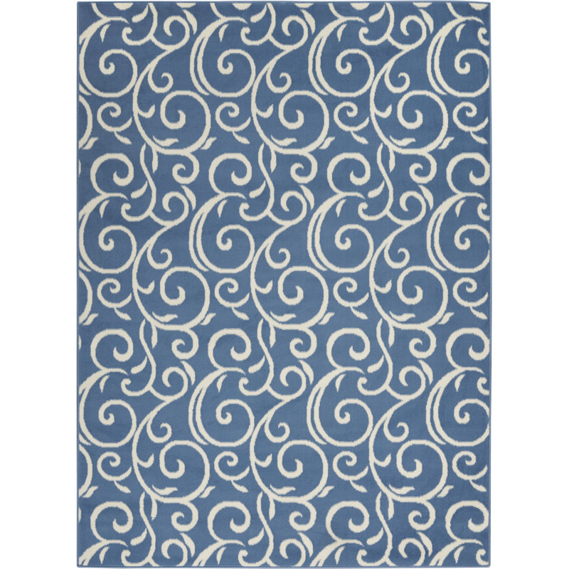 Tapis bleu bohème Bo Bo, Rectangle 5 pi 3 po x 7 pi 3 po