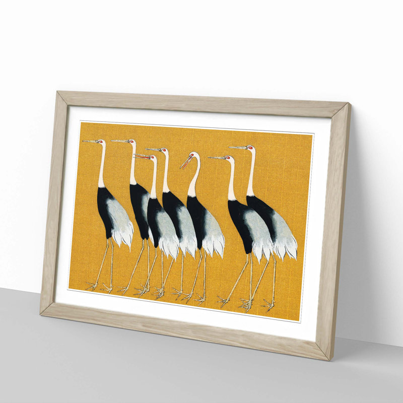 Japanese Red Crown Cranes by Ogata Korin - Framed Print, 48cm H x 65cm W x 2cm D, Oak Framed