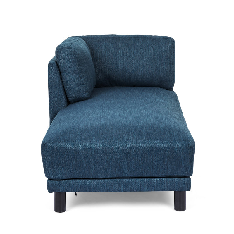 Chaise longue Selly de forme douce, tissu bleu marine moderne