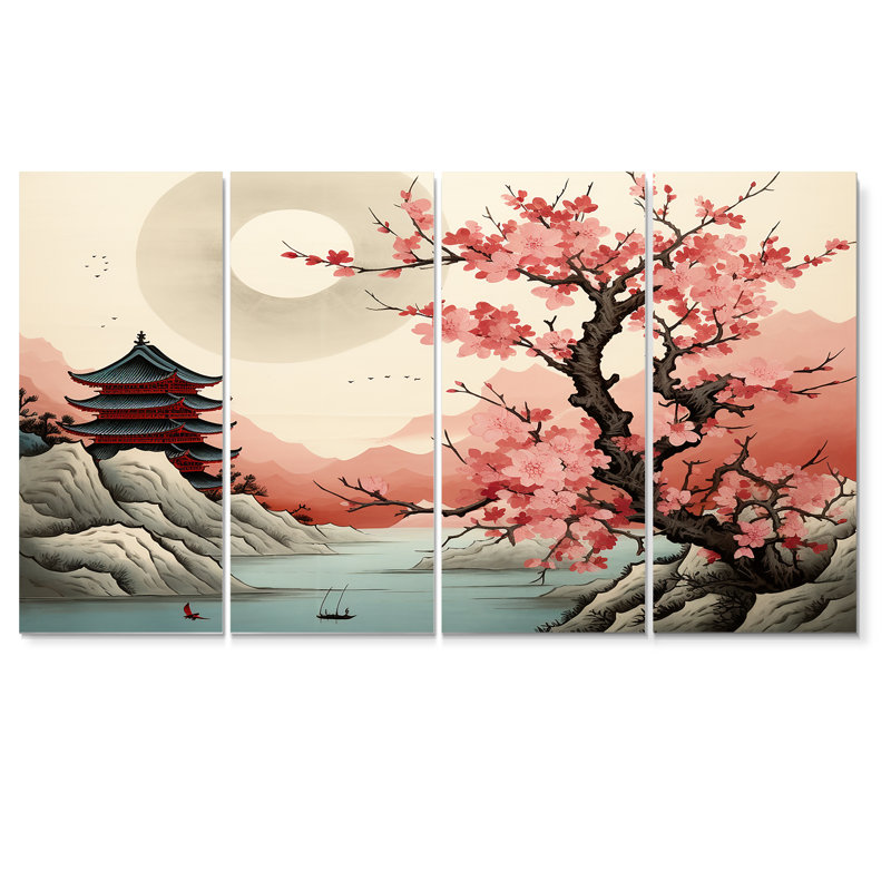 Ensemble de 4 décorations murales japonaises en forme de fleur de cerisier japonais, H 28 po x l 48 po