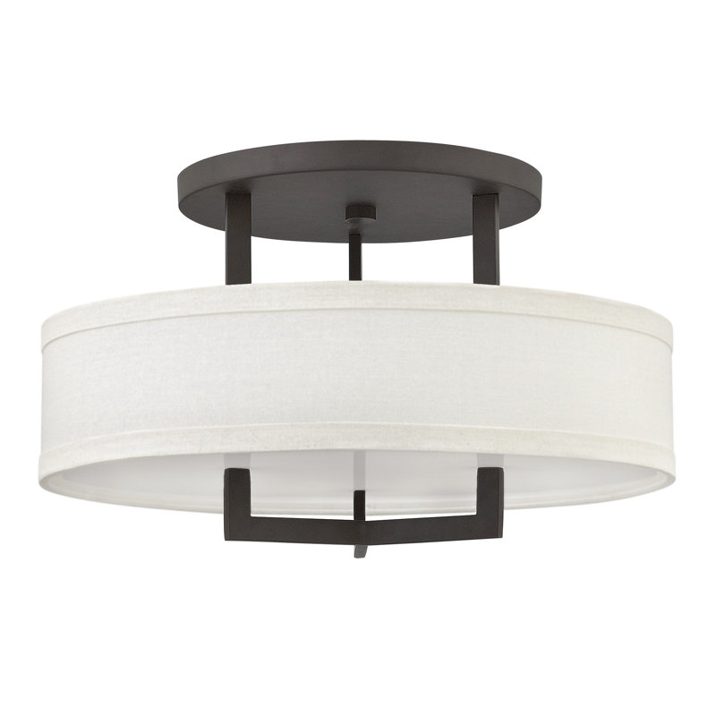 Hampton 3 - Light Shaded Drum Semi Flush Mount, 12" H x 20" W x 20" D, 75W Medium, Buckeye Bronze
