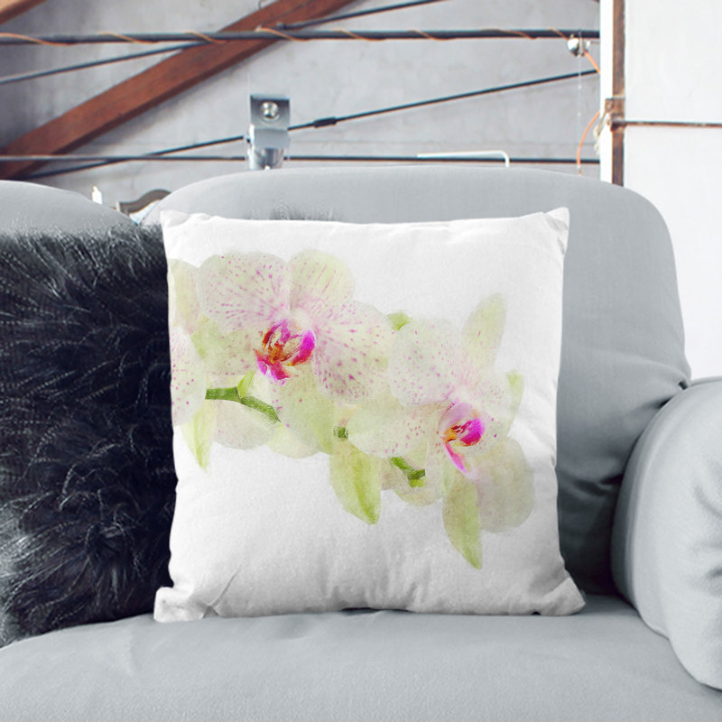 Orchid Flowers Vol.1 Painting Square Throw Cushion, 55cm H x 55cm W x 20cm D, Stone
