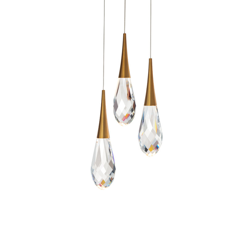 Hibiscus 3 - Light LED Cluster Pendant, Aged Brass