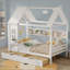 Lits avec tiroirs de rangement et fenêtre, structure de lit plateforme en bois massif avec tablettes, pour enfants, sans sommier et conception enfantine-60490966-60490961