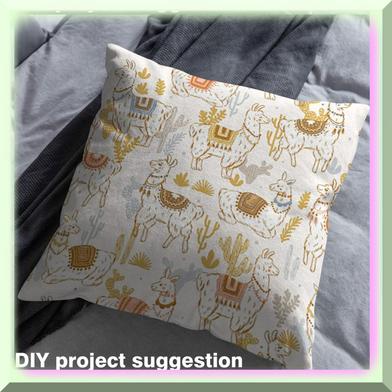 Whimsical Alpaca and Cactus Fabric 1 Yard
