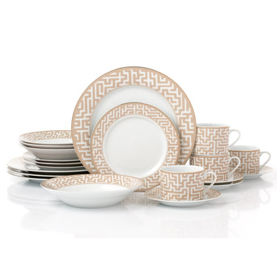 20pc Mosaic Cream & Gold Dinner Set 